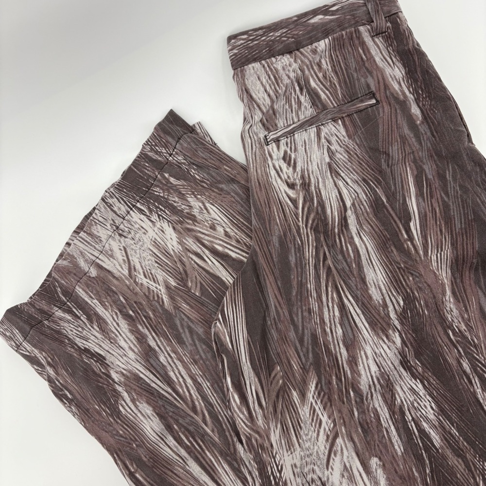 Free People Women's 6 Brown Feather Abstract Print Wide Leg Pants Y2K Flowy Boho